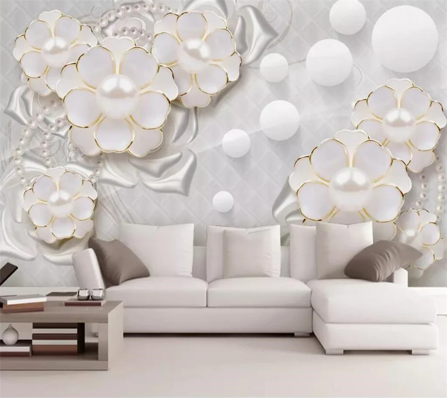 

beibehang Custom wallpaper 3d holy white luxury jewelry flower murals living room TV background wall paper papel de parede mural