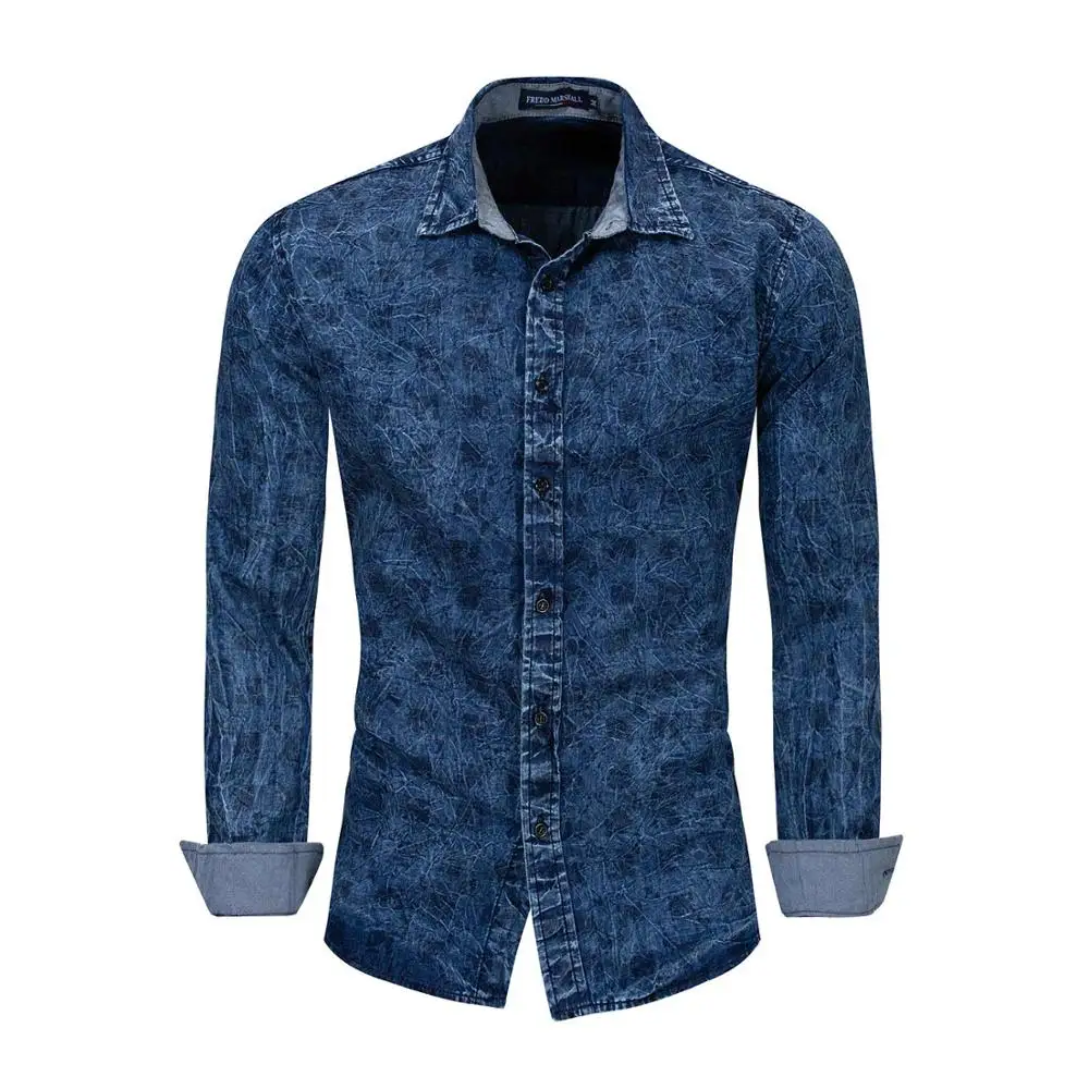 dark blue FM181 Стильная мужская джинсовая рубашка, классическая синяя рубашка с длинным рукавом, хлопковые повседневные рубашки, весна, брендовая одежда для мужчин, джинсовая рубашка размера плюс - Цвет: dark blue FM181