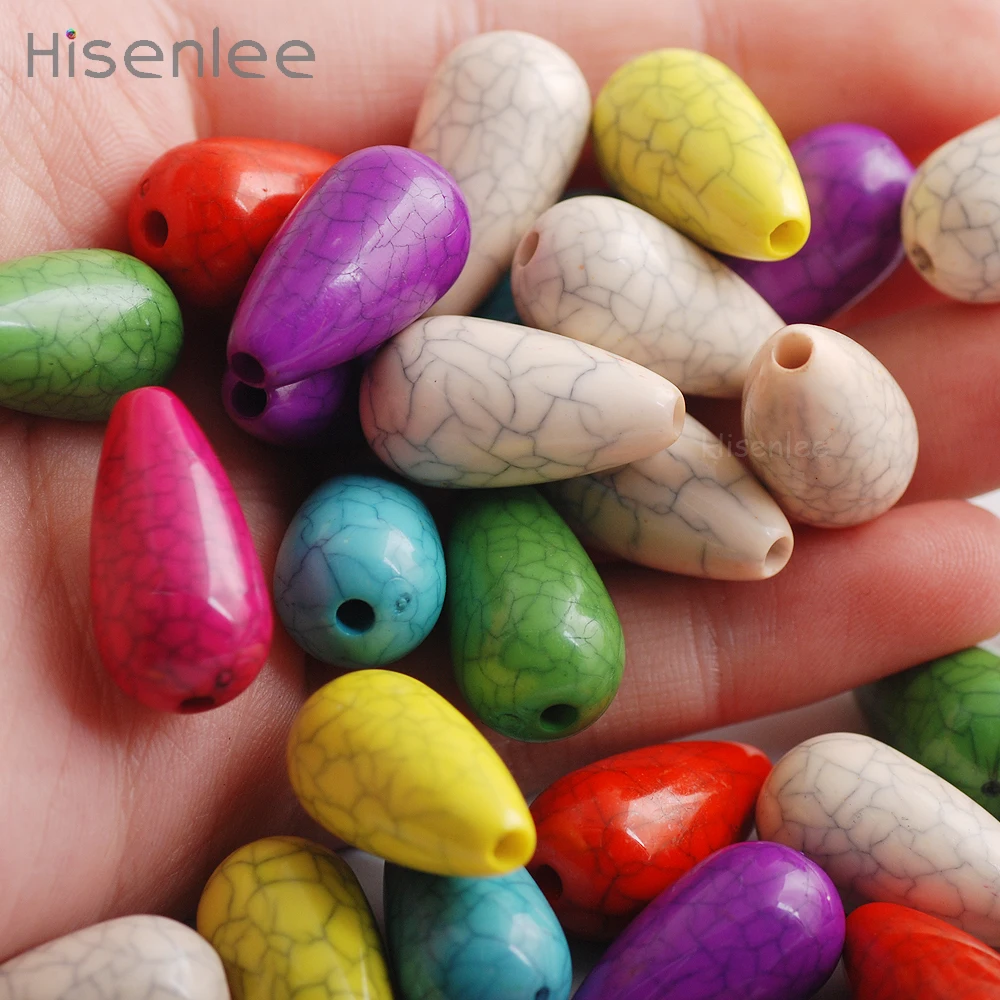 11x22mm Bracelet pendant ornament Acrylic Bead Smooth surface Crack pattern Water drop shape interval Beads 20pcs | Украшения и