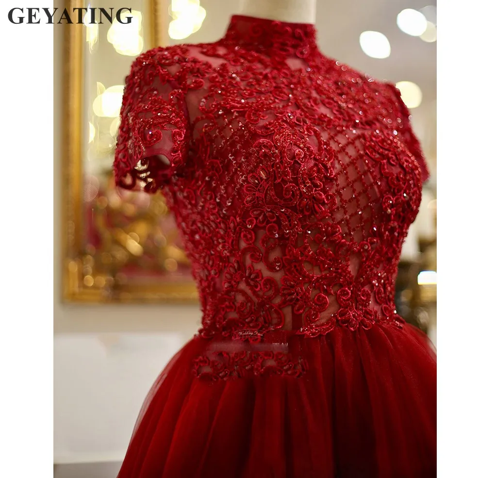 Винтажное платье длиной до колена винно-красного цвета кружевное вечернее 2020