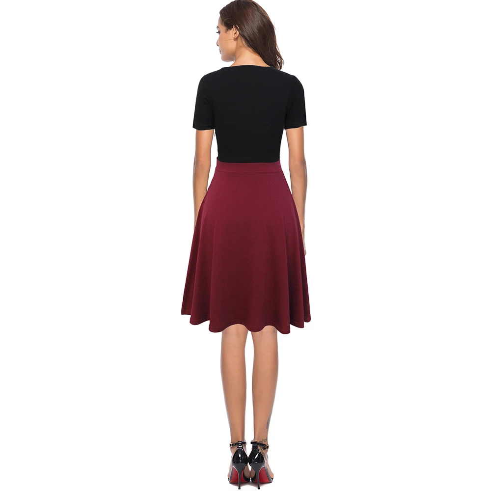 Женское платье с О-образным вырезом Berydress черное/Бордовое до колена коротким