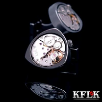 kflk 2020 jewelry shirt cufflinks for mens brand cuff buttons black watch movement cuff links high quality abotoaduras jewelry