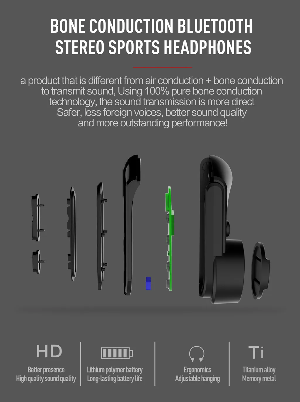 Bluetooth гарнитура 5 0 наушники с костной проводимостью влагостойкие спортивные