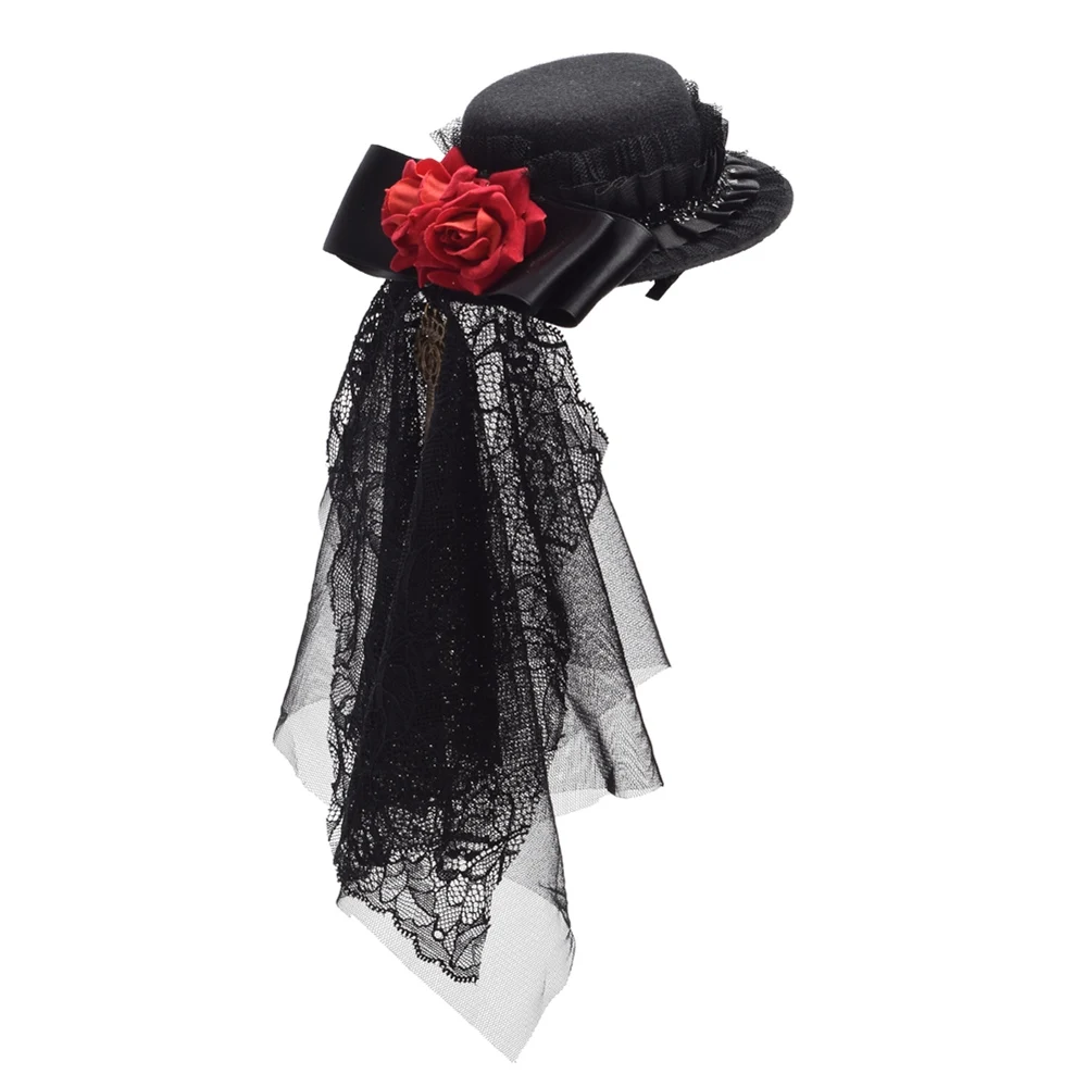 

Black Lace Veil Mini Top Hat Hair Clip Goth Headwear Steampunk Accessory