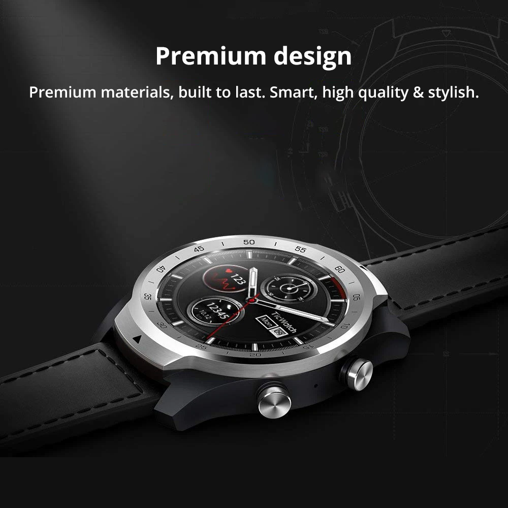 Смарт часы Ticwatch Pro Bluetooth V4.2 415 мАч 2 30 дней Срок службы батареи IP68 Водонепроницаемый