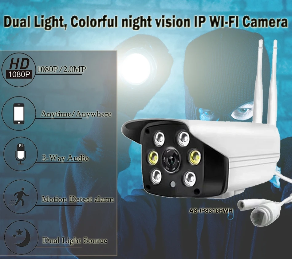 1080P красочное ночное видение Wi Fi IP камера двойной источник света plug and play 2 way аудио