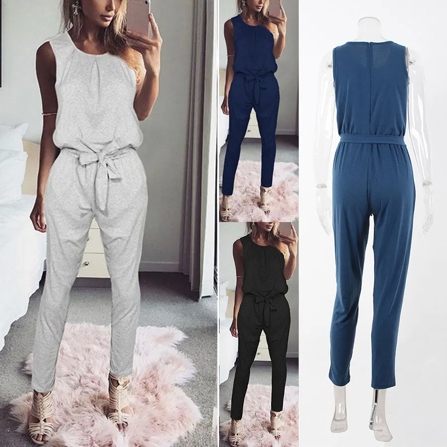 

Women's Sleeveless Jumpsuit Crew Neck Summer Casual Party Long Playsuit Rompers