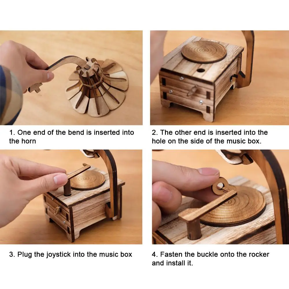 DIY деревянная музыкальная шкатулка креативные граммофонные музыкальные коробки