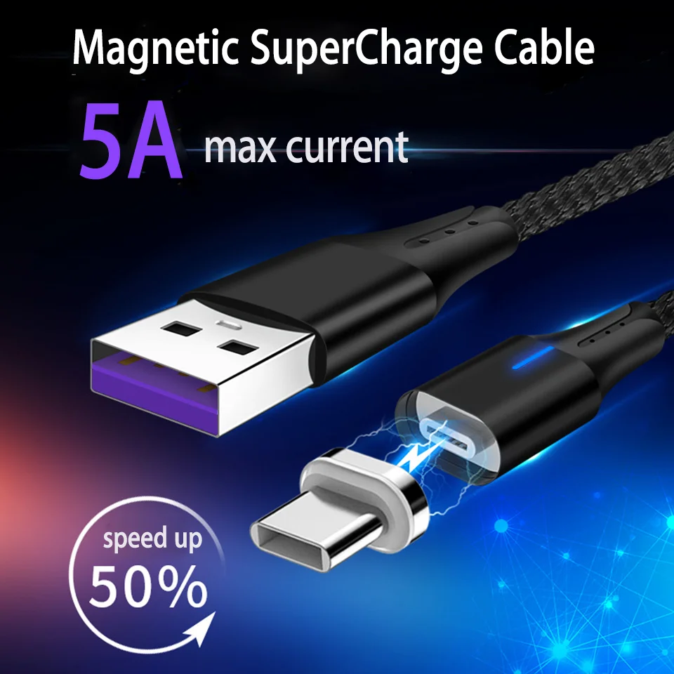 Светодиодный светильник Micro Usb C типа магнитный кабель быстрой зарядки для samsung S9 S10 S10e Note 9 Nokia 7 Plus зарядное устройство для телефона кабель 2 метра