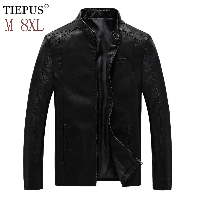 TIEPUS размера плюс M~ 5XL, 6XL, 7XL, 8XL новая кожаная куртка мужская однотонная Повседневная приталенная куртка с воротником-стойкой мужская куртка из искусственной кожи