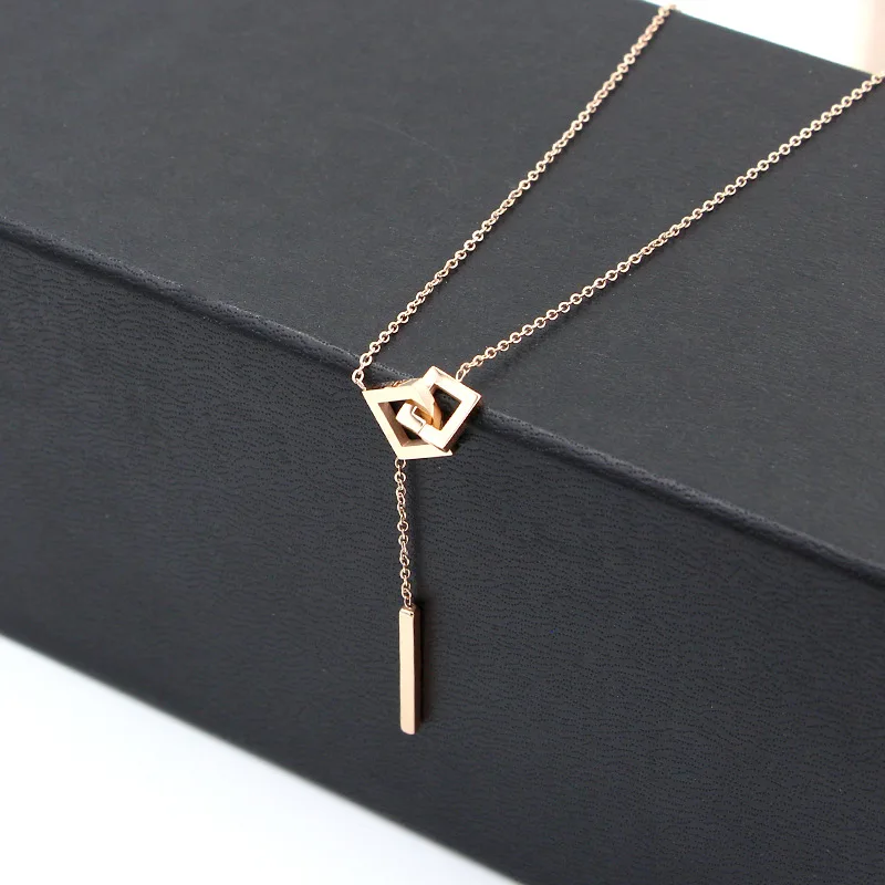 Ожерелье Martick P177 с двойной квадратной подвеской кисточка золотого цвета|tassel