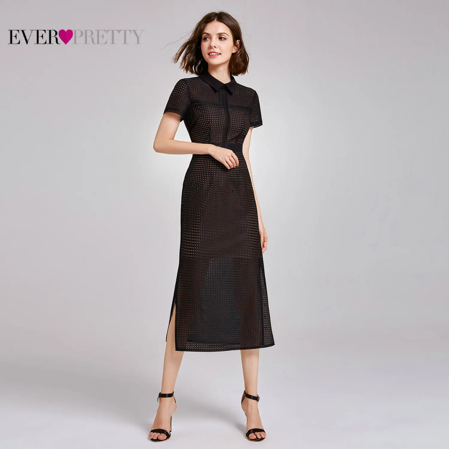 Кружевные коктейльные платья Ever Pretty AS07169 с коротким рукавом Прямые Сексуальные повседневные офисные платья вечерние платья длиной до середины икры