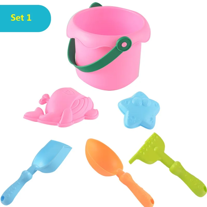 6 pcs Пляжные игрушки для детей, летние детские песчаные водные пляжные игрушки, ТПЭ пляжный замок, ведро, лопата, грабли, водный инструмент - Цвет: 6 pcs