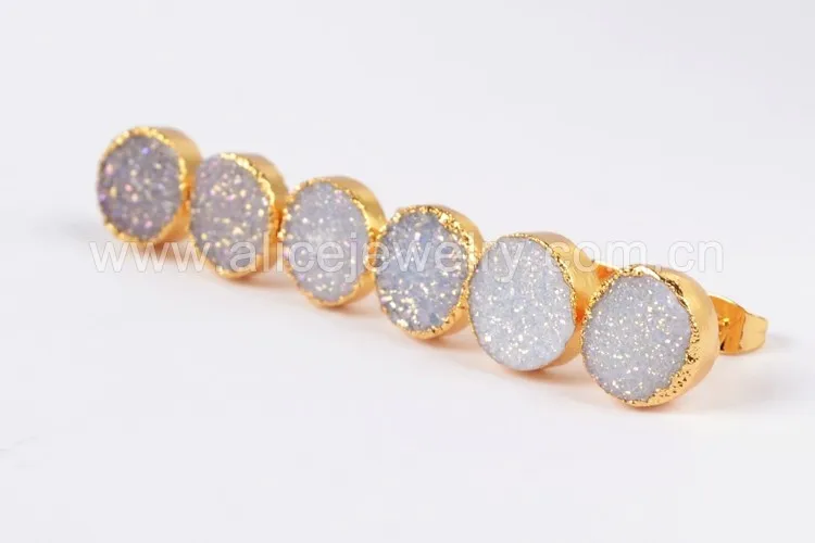 BOROSA модные золотые Druzy, серьги со шпилькой, для Для женщин, 10 мм круглый хрустальный титановый AB Druzy серьги-гвоздики G681