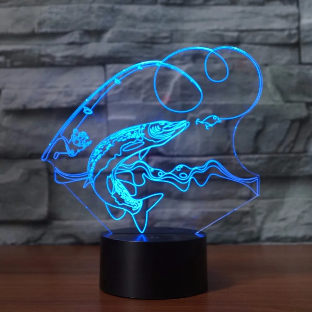 Креативная рыболовная 3D лампа USB led ночник дистанционный переключатель 7 цветов