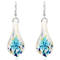 10pairs colorful murano glass pendant dangle earrings flower inside stainless steel drop pendant earring jewelry long earrings