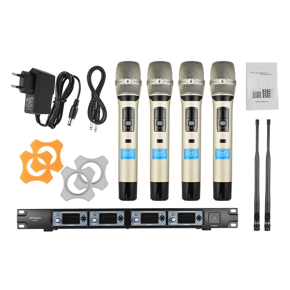 ammoon 4D-B Professional 4 Channel UHF Wireless Handheld Microphone System Microphones 1 Receiver | Спорт и развлечения