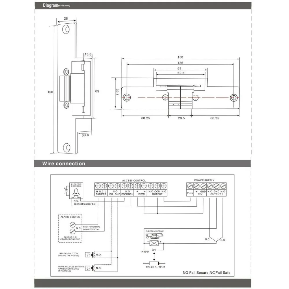 Дверной замок NC Electric Strike + блок питания для детской дверной звонок кнопка