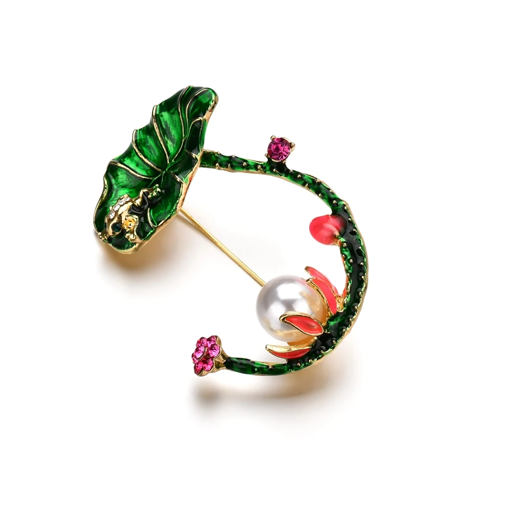 Брошь эмалированная с искусственным жемчугом в форме цветка лотоса|Броши| |