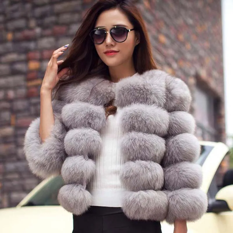 Savabien Winter New Fashion Women Faux Fur Coat Female Black Elegant Fluffy Thick Warm Artificial Fox Fur Jacket Outerwear