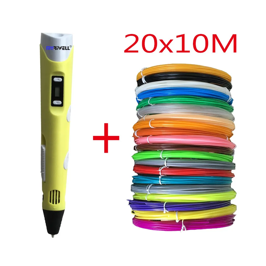 yellow 200m filament С 100 м нити ABS/PLA DIY 3D печать Ручка светодио дный/ЖК-экран 3D ручка живопись ручка креативная игрушка подарок для детей дизайн рисунок - Цвет: yellow 200m filament