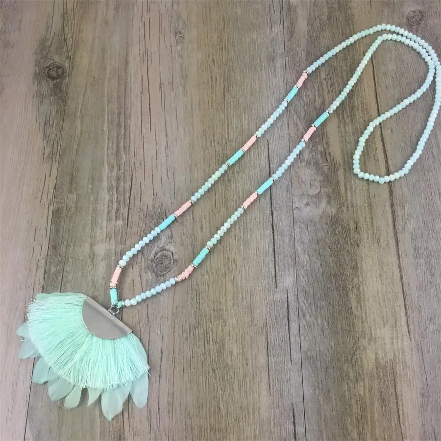 Женское Ожерелье с кисточками Boho винтажное длинное ожерелье перьями и |