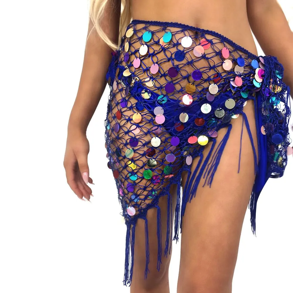 Женская пляжная юбка с блестками Boho Сексуальная мини высокой талией и кисточками