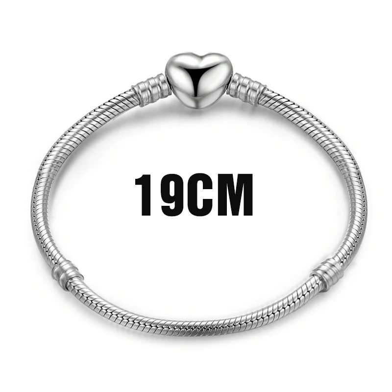 19CM Length BISAER, Настоящее серебро 925 пробы, Женский Змеиный браслет с цепочкой и бусинами& браслет для шармов, роскошные ювелирные изделия Pulseira WEUS902 - Окраска металла: 19CM Length