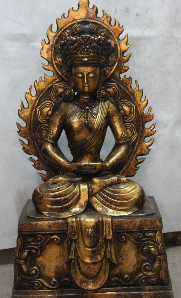 Тибетский Императорский старый медная Бронзовая статуя Амитаюс Будда