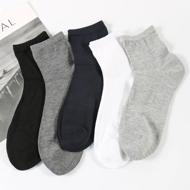 5 Pairs/Lot Japanese Harajuku Men Thin Bamboo Fiber Moisture Wicking Crew Socks Male Solid Black Sports Business meia Calze Uomo