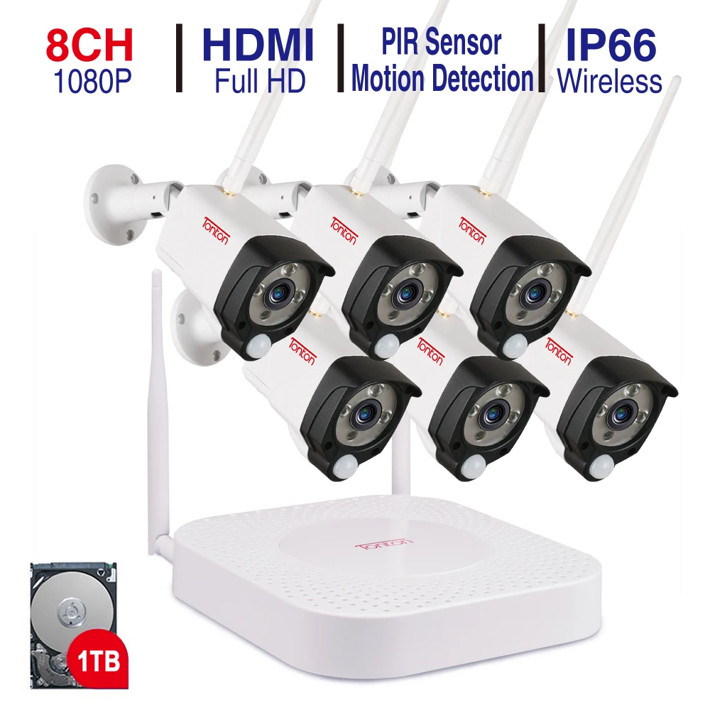 

Tonton 8CH 1080P Audio Recording 1TB HDD Security Wireless CCTV NVR Kits 2MP Waterproof WIFI Cameras Video Surveillance System
