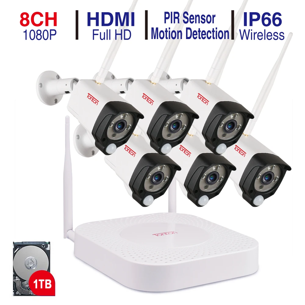 Tonton 8CH 1080P Аудио запись 1 ТБ HDD безопасности беспроводной CCTV NVR наборы 2MP