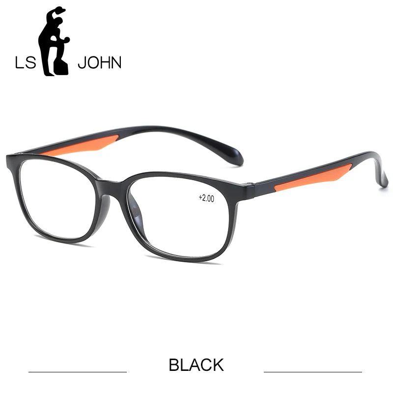 BLACK LS JOHN, модные женские и мужские очки для чтения TR90, ультралегкие ретро очки из смолы с прозрачными линзами, женские и мужские очки для чтения, очки для дальнозоркости - Цвет оправы: BLACK