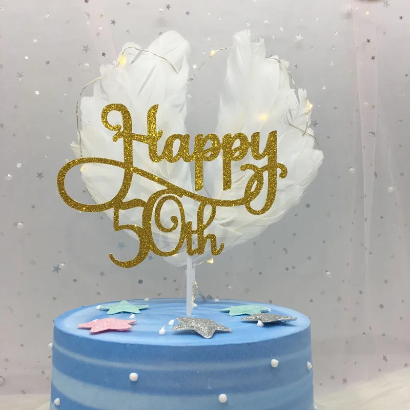 gold 50 Золото/серебро/черный Расширенный блеск Happy 30 40 50 60th торт Топпер День рождения Свадебная вечеринка товары для украшения торта - Цвет: gold 50
