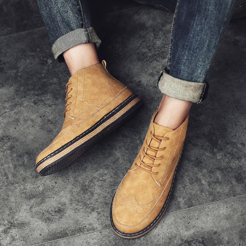 Брендовые мужские модные ботинки зима новый британский винтажные полуботинки со