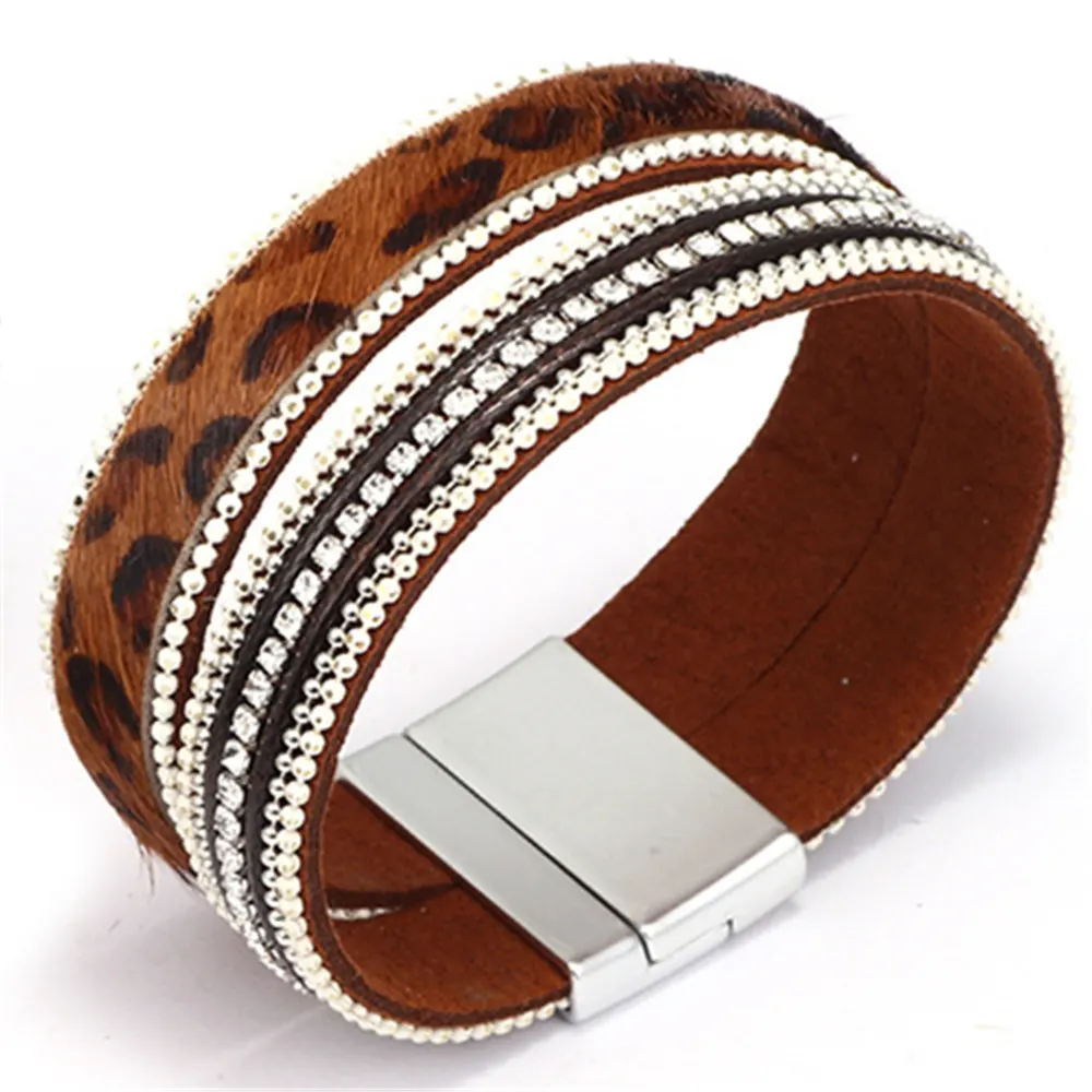 Магнитный Леопардовый горный хрусталь трендовые животные Зебра черные кожаные