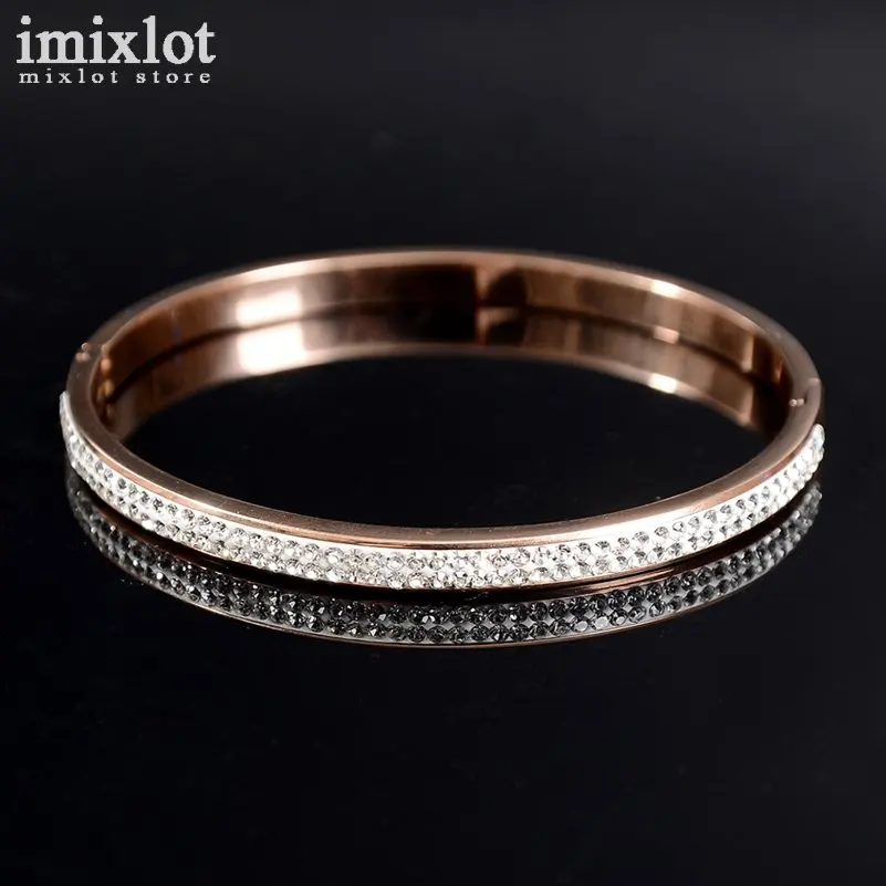 Imixlot 2 ряда Rhinestone Золото Цвет Нержавеющая сталь браслет манжеты любовь Жесткий