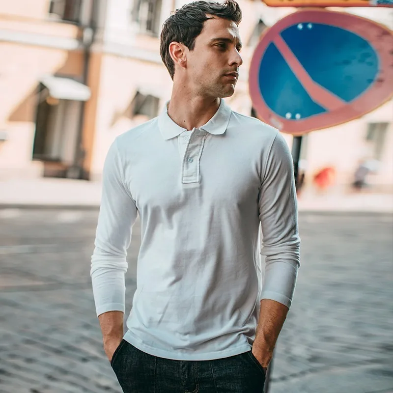 Мужская Однотонная рубашка с длинным рукавом Poloshirts модная облегающая одежда из