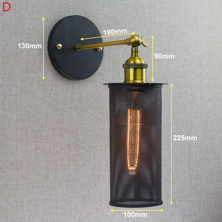 Железный черный абажур настенная лампа E27 винтажный металлический светильник