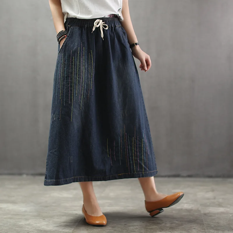 Женская длинная юбка Ретро стиль белая с эффектом стирки эластичные джинсы до