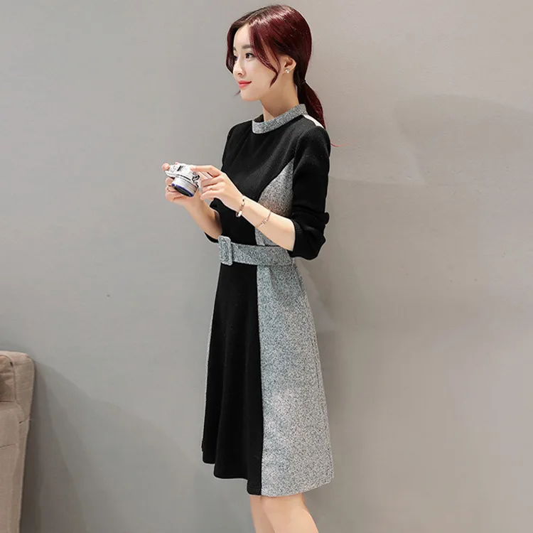 Сексуальное женское платье s 2018 осенне зимнее Vestidos лоскутное Женское шерстяное