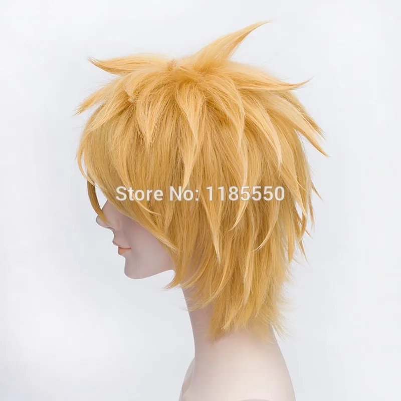 Hot Sell!!! Hot!! Naruto Uzumaki Cosplay Wig Cheap Golden Short Anime Hair Synthetic Wigs Heat Resistence+A wig cap |