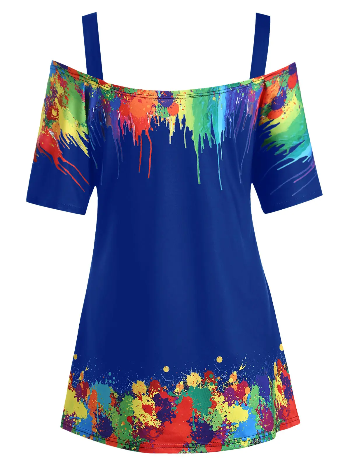 Rosegal размера плюс Tie Dye футболка с открытыми плечами женские топы Повседневная футболка с квадратным вырезом и коротким рукавом большой размер женская одежда