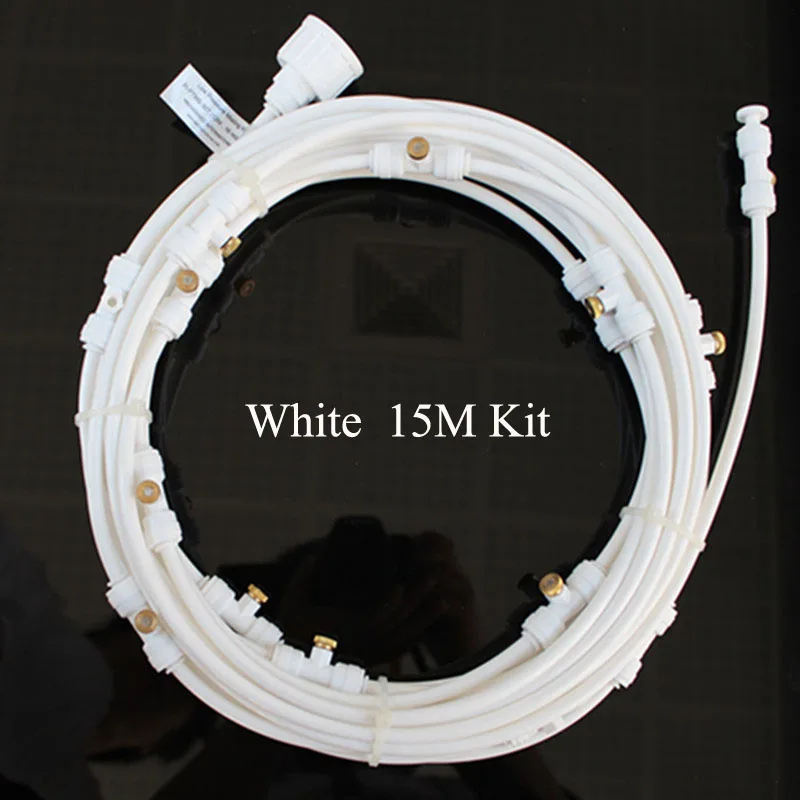 15M White Kit Патио запотевание Охлаждающая вода туман распылитель системы для теплицы садовые цветы и растения водокольный орошение распылитель - Цвет: 15M White Kit