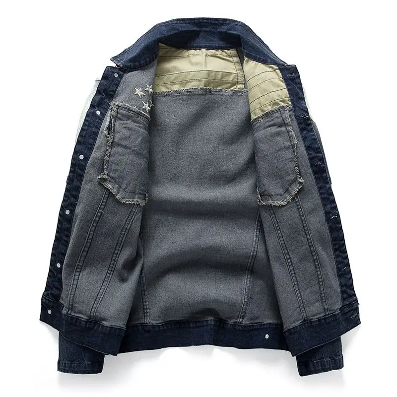 

Hip hop punk denim jacket American flag motorcycle jeans short jacket Men Tide Brand Slim College coat chaqueta hombre
