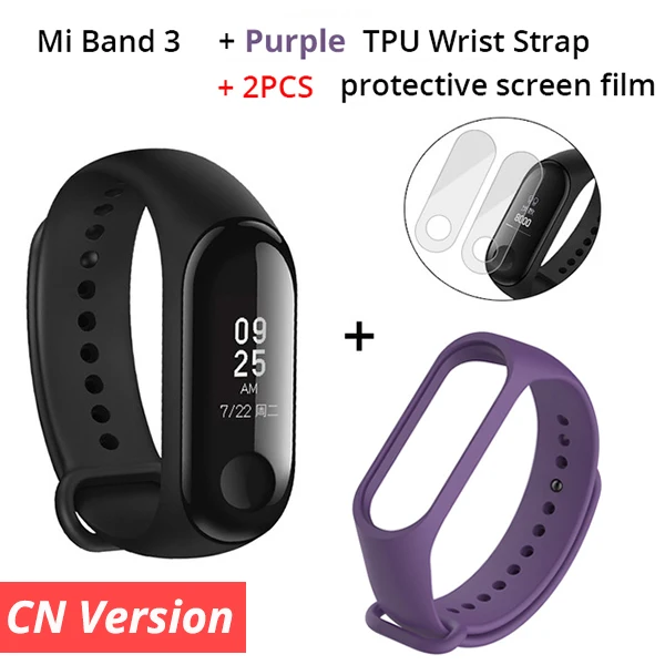 add purple strap Xiaomi Mi Band 3 Miband 3 мгновенное сообщение водонепроницаемый OLED экран фитнес-трекер Mi Band 2up умный Браслет Xiaomi Band - Цвет: add purple strap