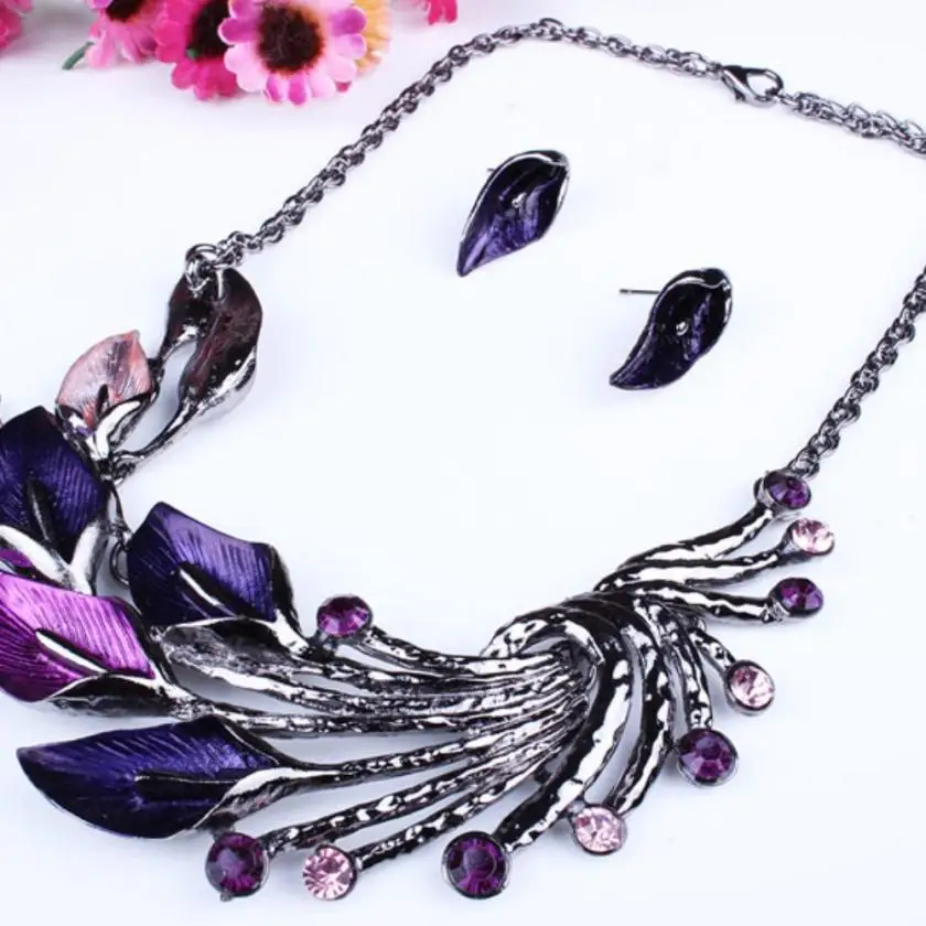 Женское колье чокер роскошное элегантное фиолетовое ожерелье с эмалью павлина
