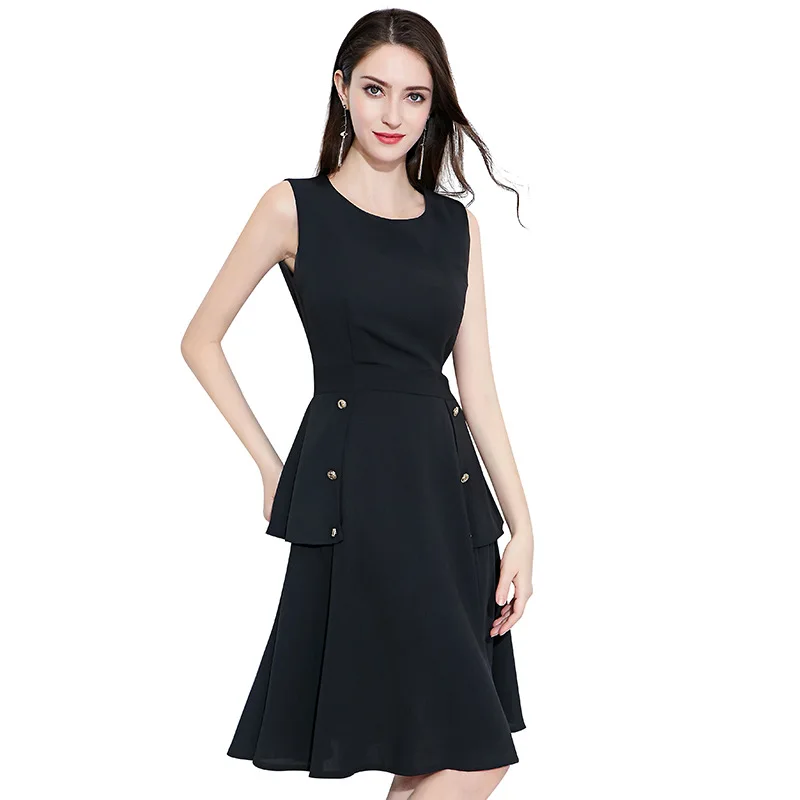 Женское винтажные офисные черное платье Кнопка Bodycon Большие размеры 4XL мода зима