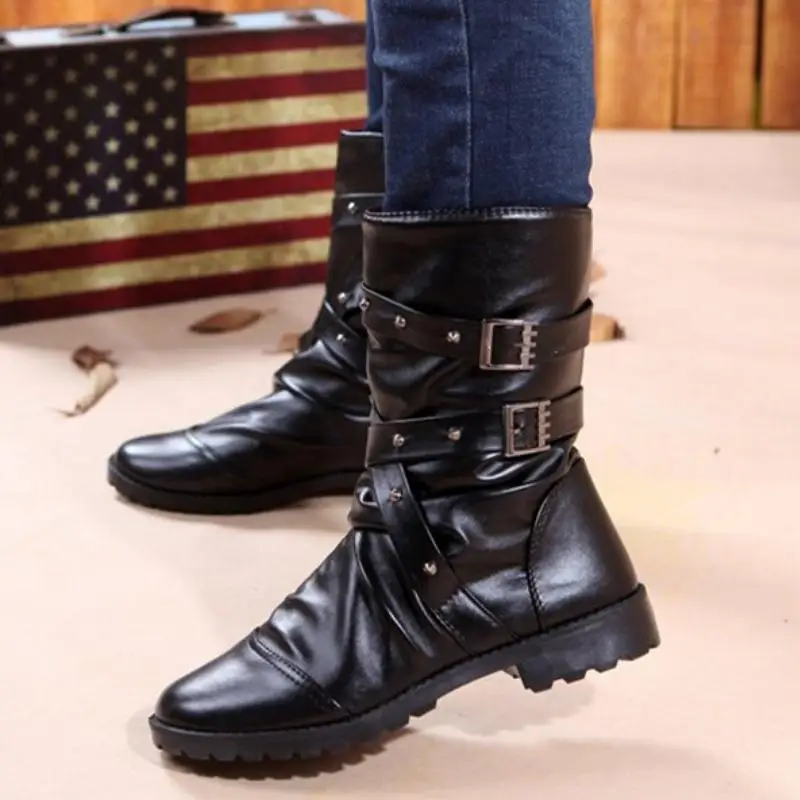 Chilazuban Fashion Men Short Boots British Style Autumn Winter Motorcycle Side Zipper Trend Buckle Size 39-44 | Обувь