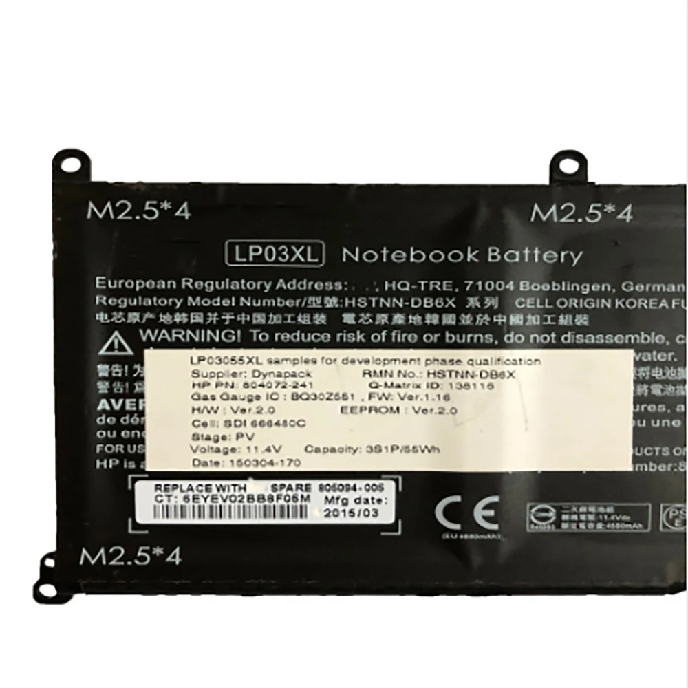 11.4 V 55wh LP03XL New original laptop battery for HP envy 15 15-ae020TX TPN-C124 HSTNN-DB7C DB6C TPN-C122 series 4680mAh | Компьютеры и